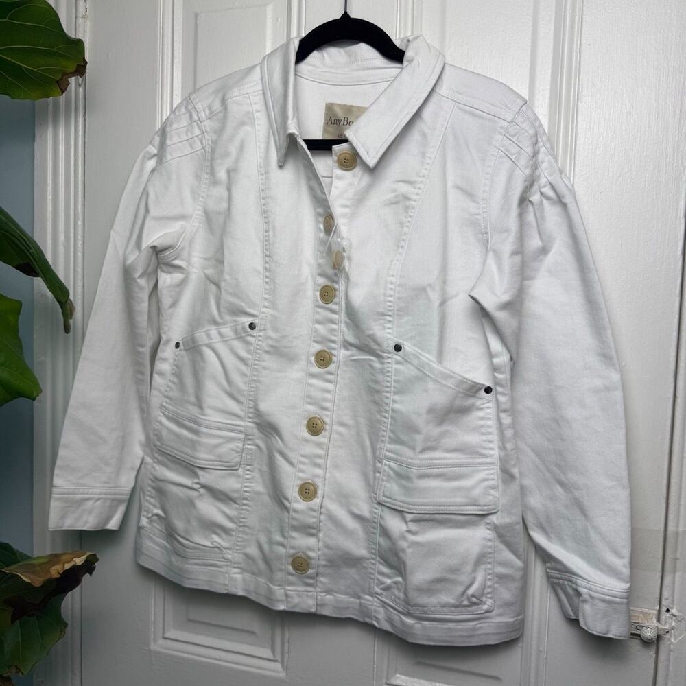 AnyBody White Twill Utility Jean Jacket Womens Small NWOT Spring Summer
